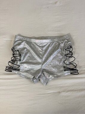 Bear Dance Iridescent Silver Metallic Shorts with Side Lace Detail